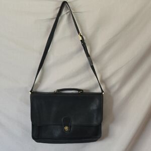 Black Leather Briefcase with Gold Clasp and Top Handle